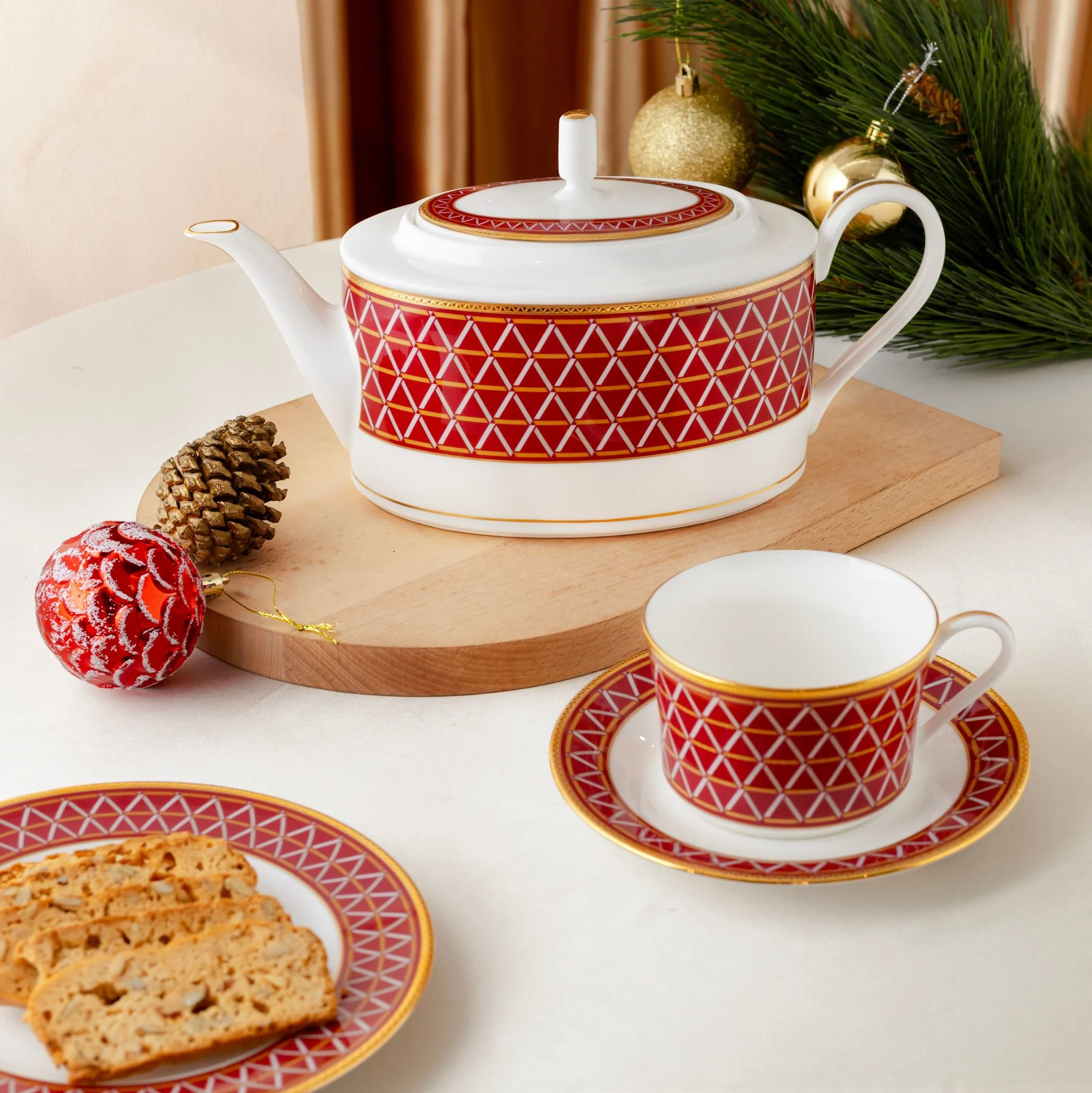 Bộ ấm chén uống trà (ấm 1.250ml, chén 245ml) 15 món sứ xương | Crochet 4966L - T017A