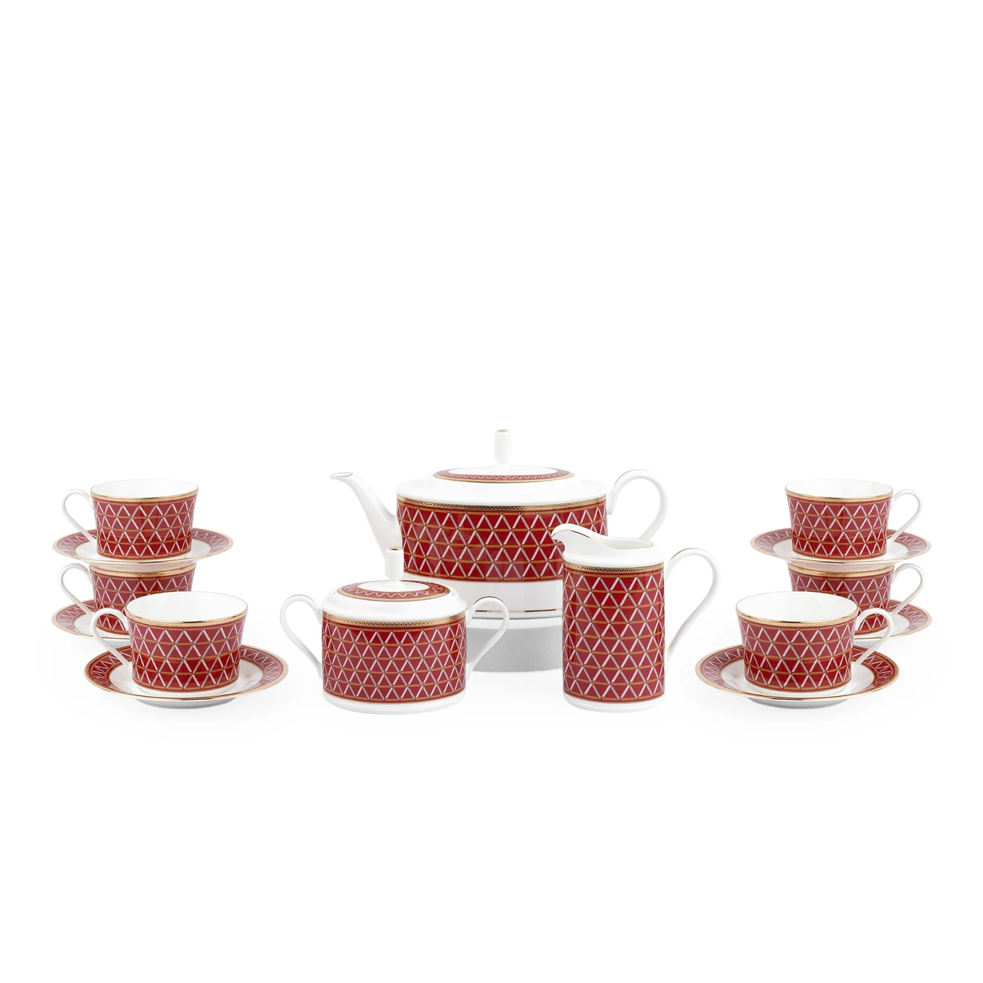 Bộ ấm chén uống trà (ấm 1.250ml, chén 245ml) 15 món sứ xương | Crochet 4966L - T017A
